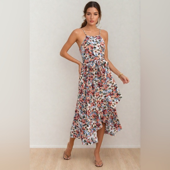 Floral Print Belted Wrap Hem Cami Dress - Picture 2 of 8